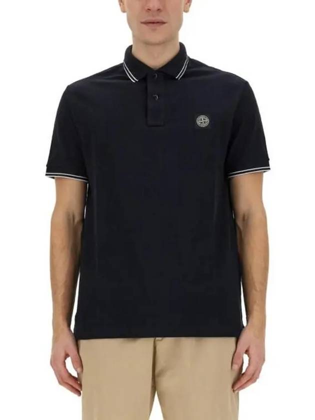 Stretch Cotton Pique Short Sleeve Polo Shirt Navy - STONE ISLAND - BALAAN 3