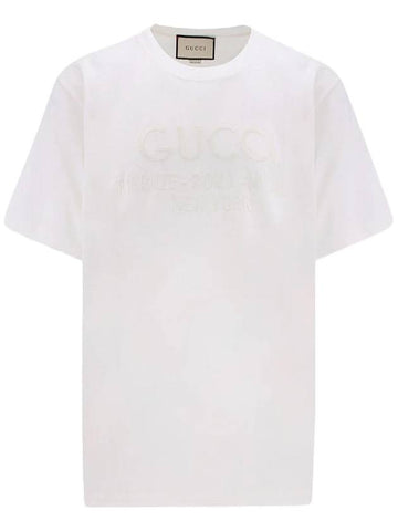 Embroidered Logo City Short Sleeve T-Shirt White - GUCCI - BALAAN 1