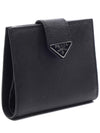 Triangle Logo Saffiano Leather Half Wallet Black - PRADA - BALAAN 4