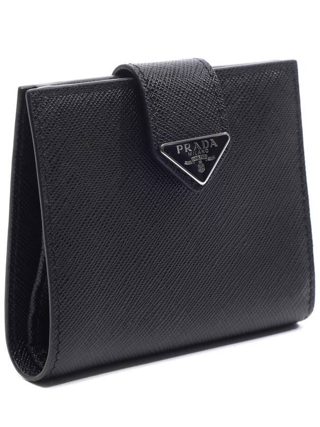 Triangle Logo Saffiano Leather Half Wallet Black - PRADA - BALAAN 4