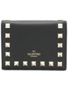 Rockstud Leather Flap Half Wallet Black - VALENTINO - BALAAN 1