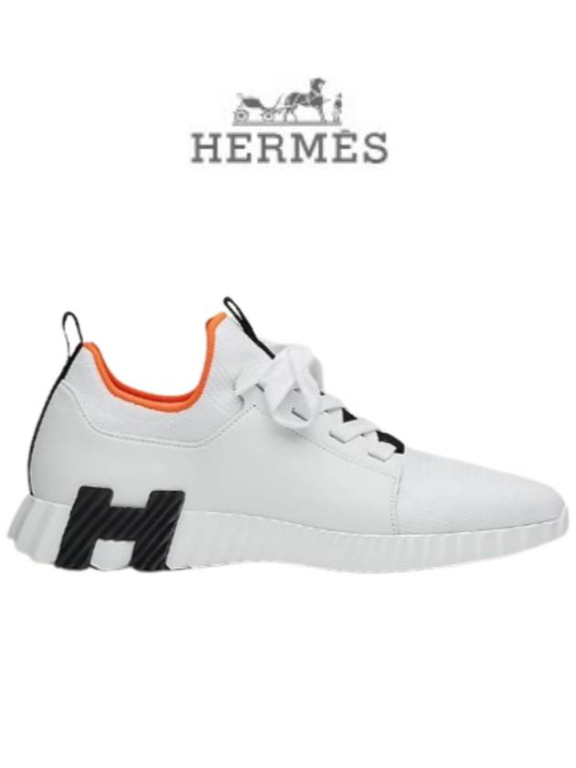 Depart Knit Calfskin Low Sneakers Blanc - HERMES - BALAAN 5