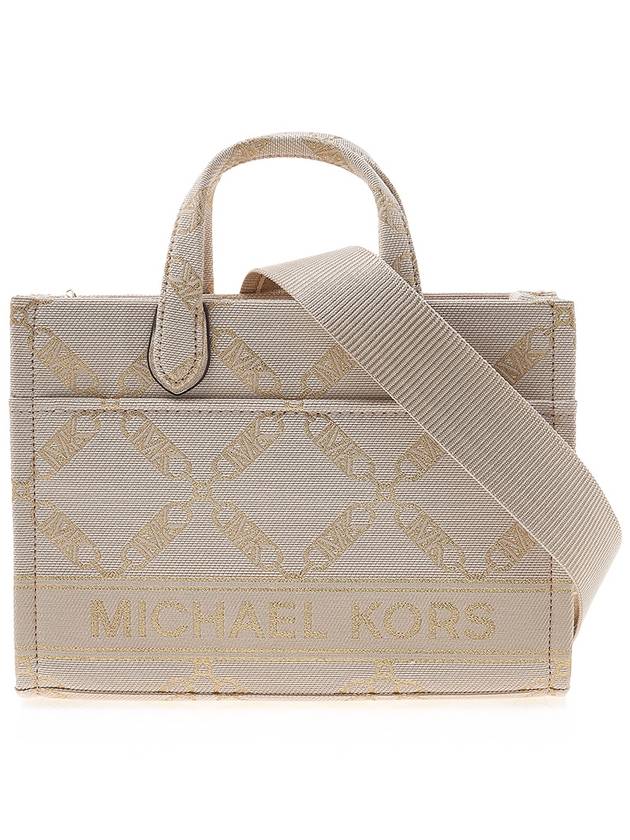 Gigi Small Metallic Empire Logo Jacquard Tote Bag Pale Gold Natural - MICHAEL KORS - BALAAN 2