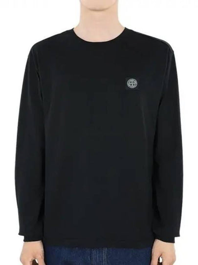 Logo Patch Cotton Jersey Long Sleeve T-Shirt Black - STONE ISLAND - BALAAN 2