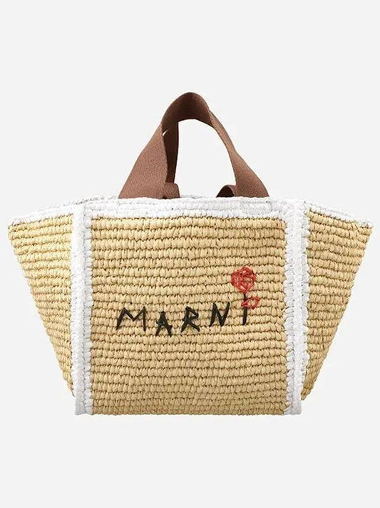 Embroidered Logo Woven Tote Bag Beige - MARNI - BALAAN 2