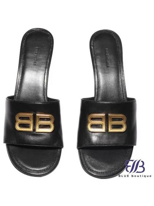 BB Leather Slipper Heels Black - BALENCIAGA - BALAAN 2