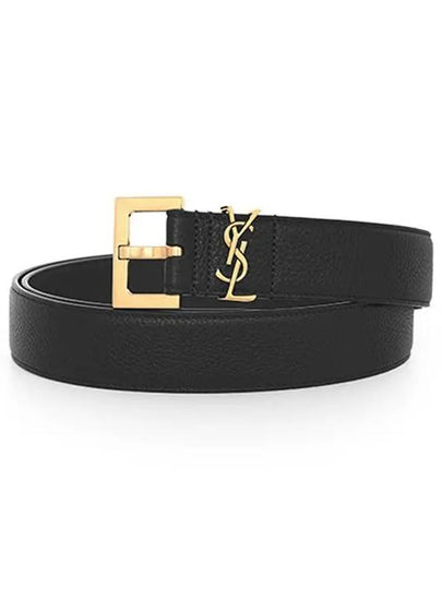 Men's Monogram Grain Leather Belt Gold - SAINT LAURENT - BALAAN 2