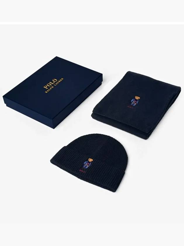 Embroidery Bear Wool Beanie Muffler Set Navy - POLO RALPH LAUREN - BALAAN 5