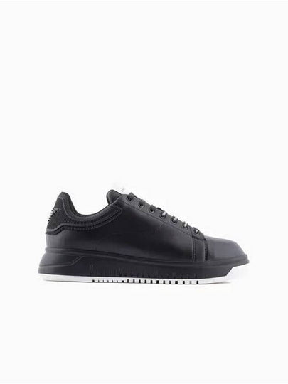 Logo Leather Low Top Sneakers Black - EMPORIO ARMANI - BALAAN 2