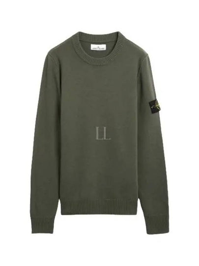 Logo Patch Lambswool Crewneck Knit Top Green - STONE ISLAND - BALAAN 2