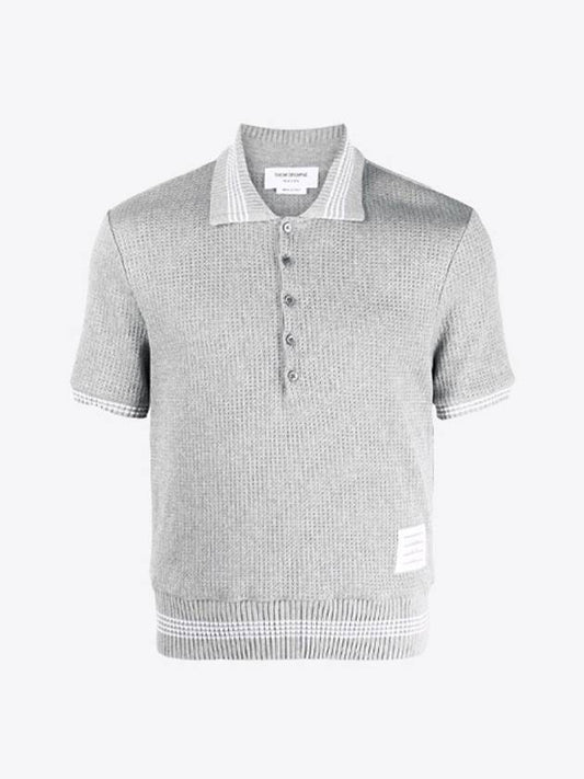 Open Stitch Waffle Knit Polo Shirt Grey - THOM BROWNE - BALAAN 2