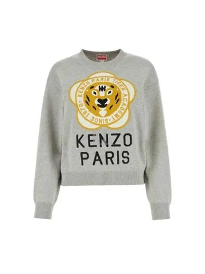 Women's Tiger Academy Wool Knit Top Pale Grey - KENZO - BALAAN 2