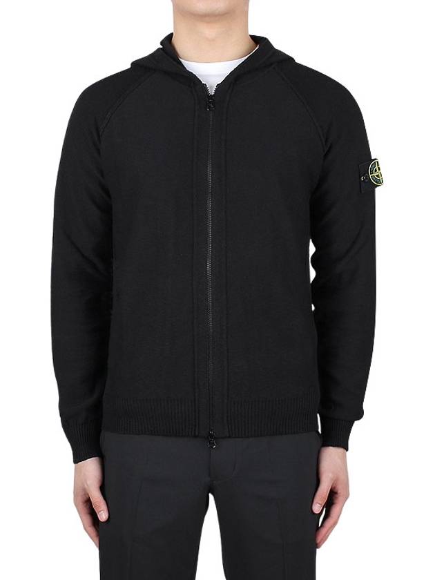 Logo Patch Zip Up Hoodie Black - STONE ISLAND - BALAAN 3