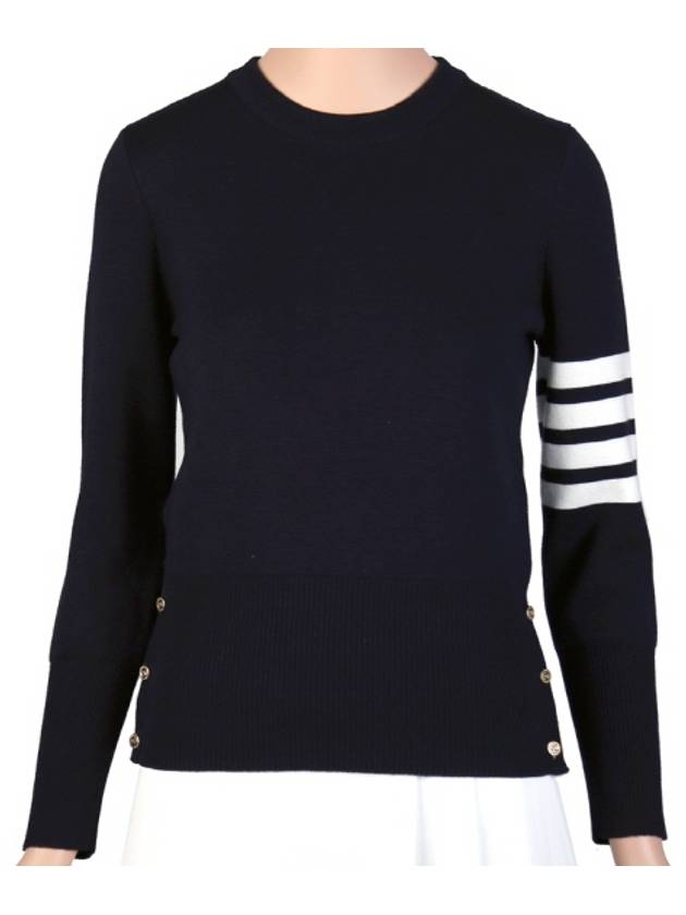 Milano Stitch Crewneck 4-Bar Cotton Crepe Knit Top Navy - THOM BROWNE - BALAAN 2