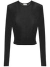 Crew Neck Rib Crop Knit Top Black - SAINT LAURENT - BALAAN 2