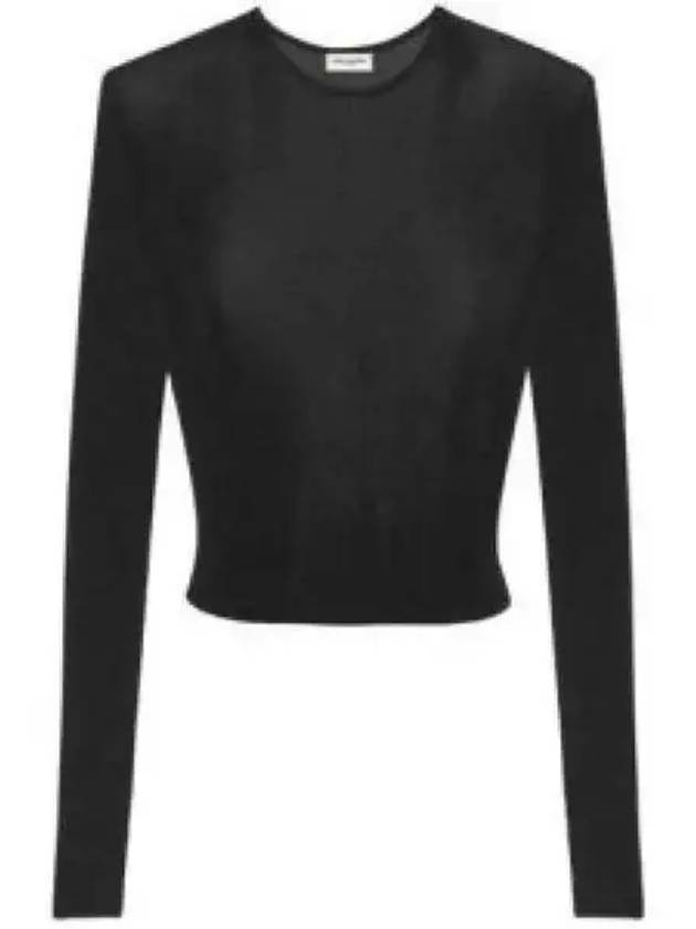 Crew Neck Rib Crop Knit Top Black - SAINT LAURENT - BALAAN 2