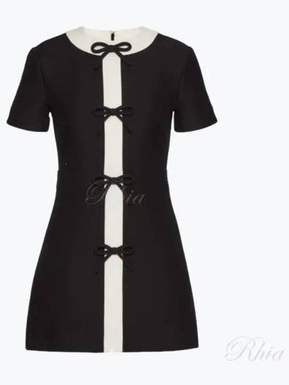 Women's Bow Detailed Two Tone Short Dress Nero - VALENTINO - BALAAN 2