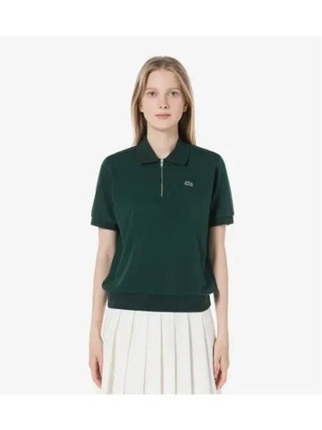 Women s Half Zip Up Polo Dark Green - LACOSTE - BALAAN 1