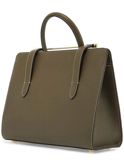 khaki leather midi handbag with adjustable shoulder strap - STRATHBERRY - BALAAN 2