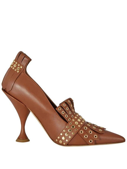 Women's Studded Kilty Point Pumps Heel Brown - BURBERRY - BALAAN 2