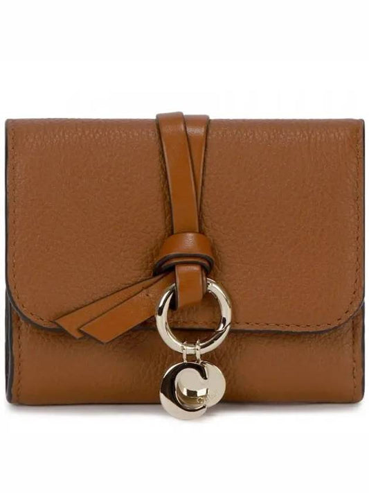 Alphabet Grain Leather Flap Small Half Wallet Brown - CHLOE - BALAAN 2