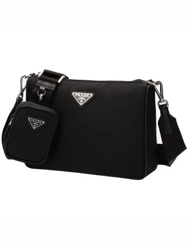 Triangle Logo Re-Nylon Saffiano Leather Shoulder Bag Black - PRADA - BALAAN 2