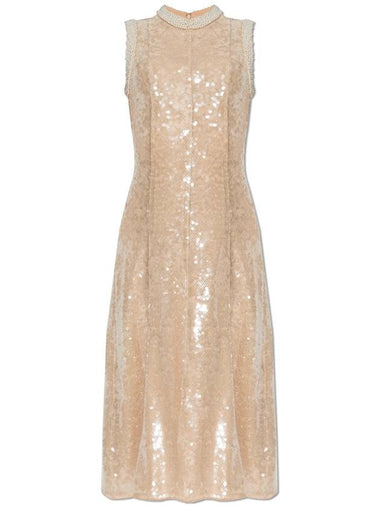 Self Portrait Sequin Dress With Pearl Appliqués, Women's, Cream - SELF PORTRAIT - BALAAN 1