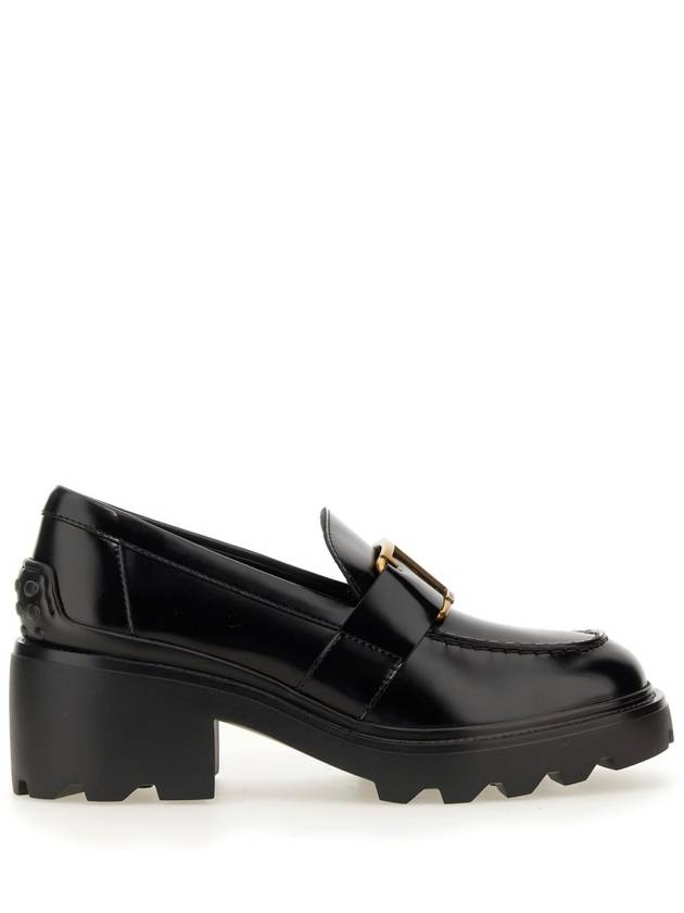 T Logo Leather Loafer Heels Black - TOD'S - BALAAN 3