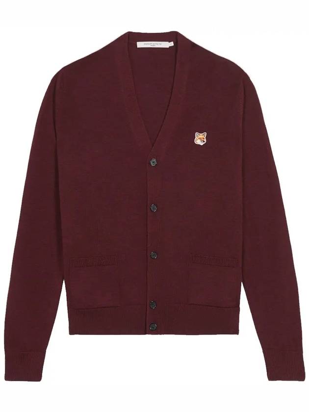 Fox Head Patch Classic Wool Cardigan Wine - MAISON KITSUNE - BALAAN 3