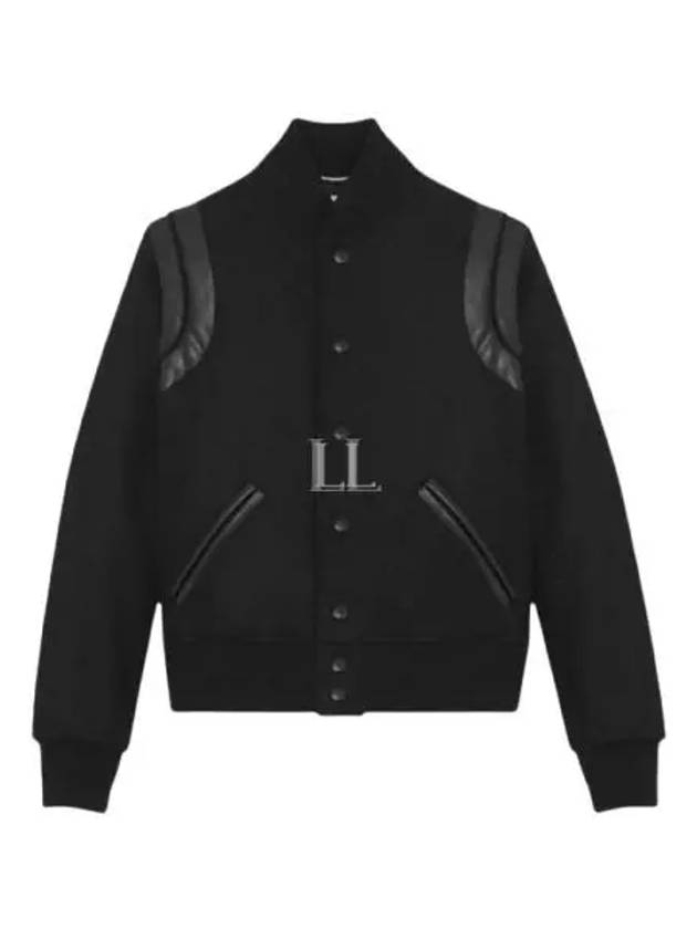 Men's Teddy Light Wool Stadium Bomber Jacket Black - SAINT LAURENT - BALAAN 2