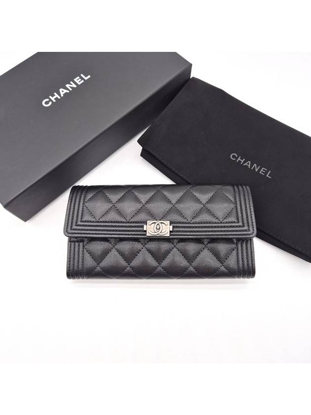 Boy Silver Long Flap Caviar Long Wallet Black - CHANEL - BALAAN 3