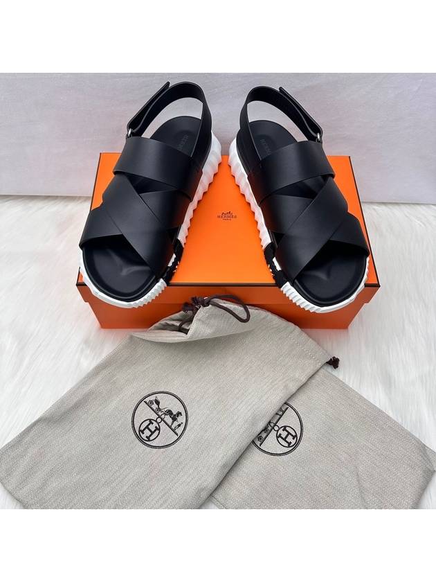 24 Years Men s Bouncing Sandals Leather 42 5 Slippers Black - HERMES - BALAAN 6