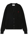 Red Heart Logo Merino Wool Cardigan Black - AMI - BALAAN 2