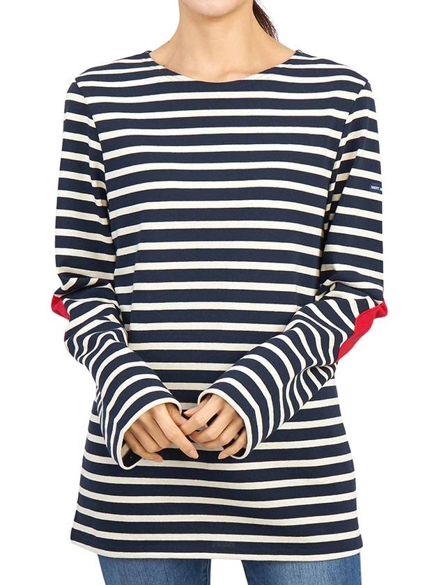 Meridien Mode Elbow Patch Striped Long Sleeve T-Shirt Marine Ecru - SAINT JAMES - BALAAN 6