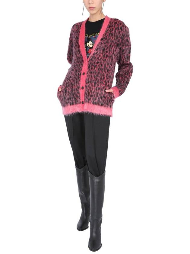 Leopard Jacquard Cardigan Pink - SAINT LAURENT - BALAAN 3