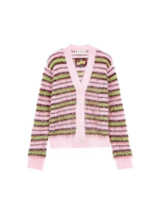 Striped mohair knit cardigan pink - MARNI - BALAAN 1