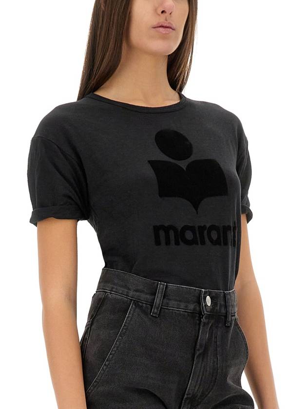 Koldi Logo Linen Short Sleeve T-Shirt Black - ISABEL MARANT ETOILE - BALAAN 11