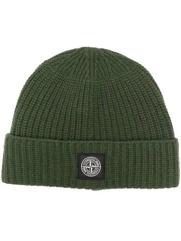 Wappen Patch Wool Beanie Olive - STONE ISLAND - BALAAN 1