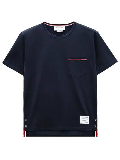 Men's Medium Weight Jersey Tipped Pocket Crewneck Short Short Sleeve T-Shirt Navy - THOM BROWNE - BALAAN 2