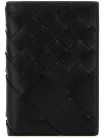 Intrecciato Calfskin Card Holder Black - BOTTEGA VENETA - BALAAN 1