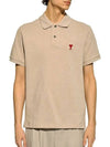 Men's Heart Logo Polo Shirt Beige - AMI - BALAAN 3
