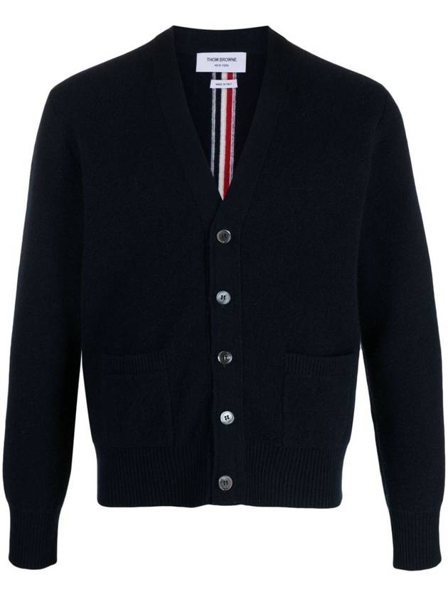 Brushed Effect Virgin Wool Cardigan Navy - THOM BROWNE - BALAAN 2