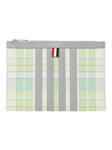 Clutch Bag Women s Madras Check Small Light Green - THOM BROWNE - BALAAN 1