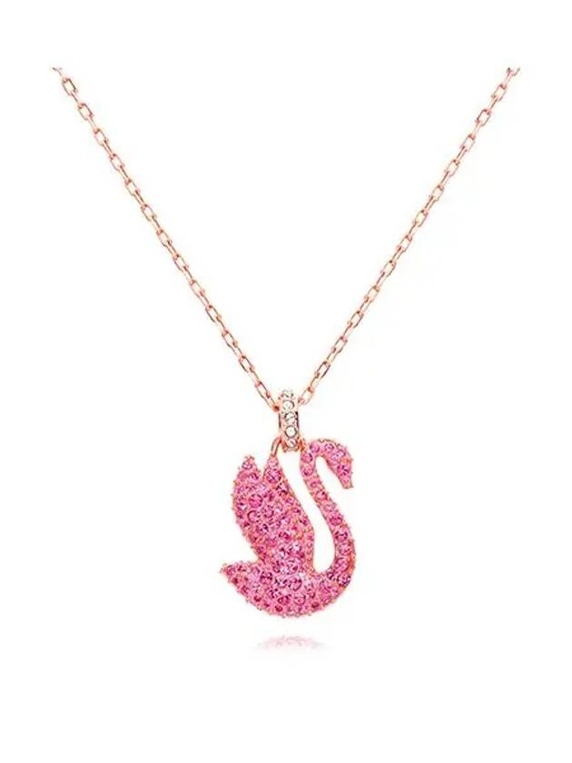 Iconic Swan Medium Pendant Necklace Pink Rose Gold - SWAROVSKI - BALAAN 4