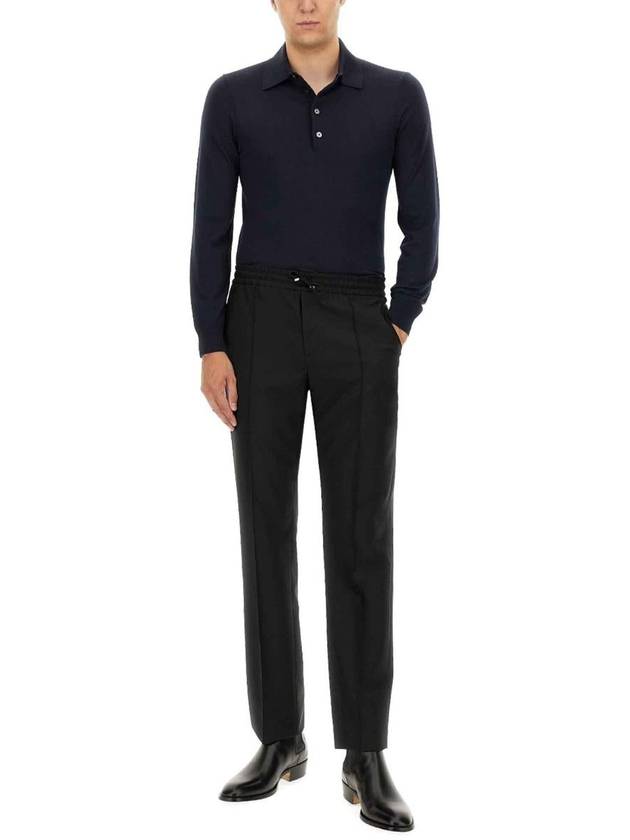 Knit Wool Long Sleeve Polo Shirt Navy - TOM FORD - BALAAN 3