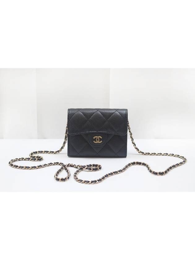 Classic chain mini bag caviar card wallet black gold AP0238 - CHANEL - BALAAN 1