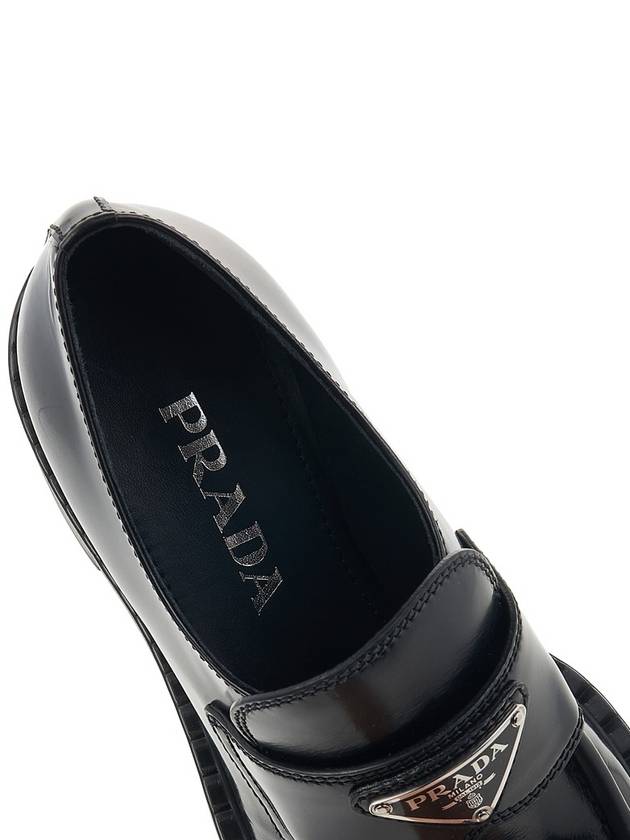 Triangle Logo Chocolate Brushed Leather Loafers Black - PRADA - BALAAN 8