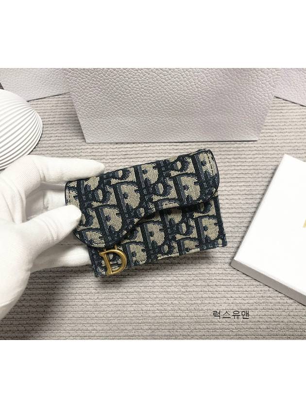 Saddle Flap Card Holder Blue  Oblique Jacquard - DIOR - BALAAN 3