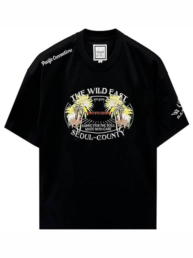 Palm Tree Graphic Short Sleeve T-Shirt Black - WOOYOUNGMI - BALAAN 2