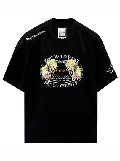 Palm Tree Graphic Short Sleeve T-Shirt Black - WOOYOUNGMI - BALAAN 2